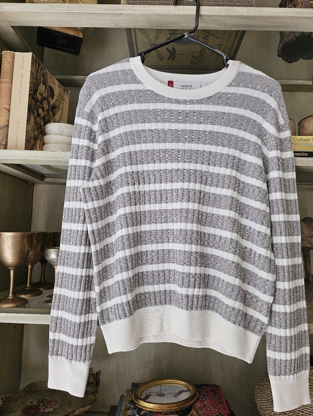 MISHA NONOO Striped Grey White Sweater - Picture 3 of 6